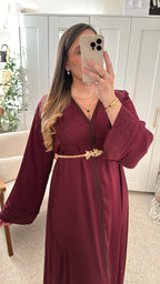 Abaya brodée ZINA Bordeaux